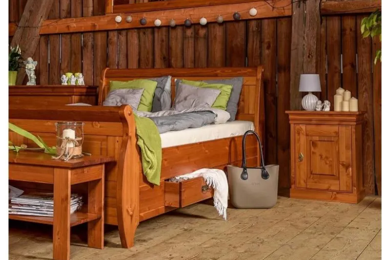 Comodino legno massello di pino color miele toscano shabby