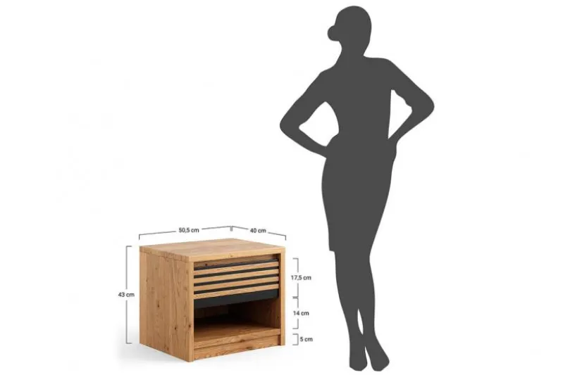 Comodino moderno in legno naturale massello oliato e nero
