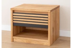 Comodino moderno in legno naturale massello oliato e nero