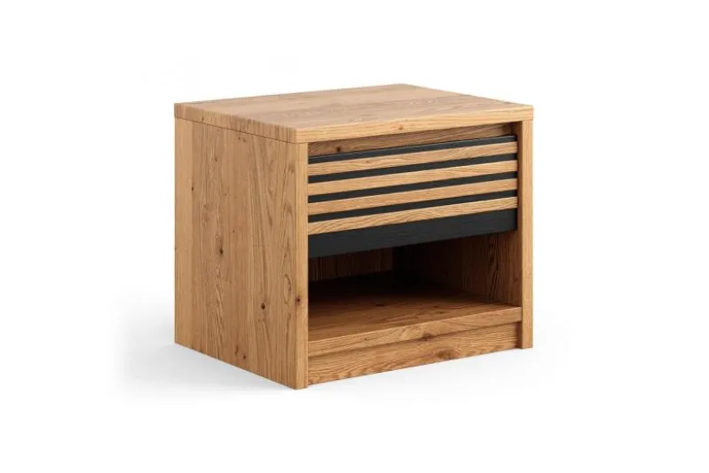 Comodino moderno in legno naturale massello oliato e nero