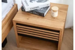 Comodino moderno in legno naturale massello oliato e nero