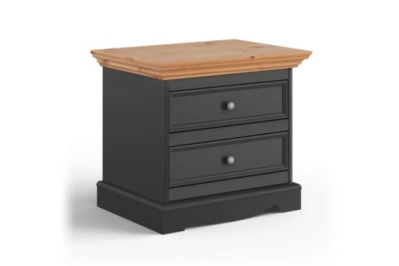Comodino pino massello grafite e naturale shabby chic