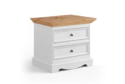 Comodino shabby chic pino massello bianco e naturale