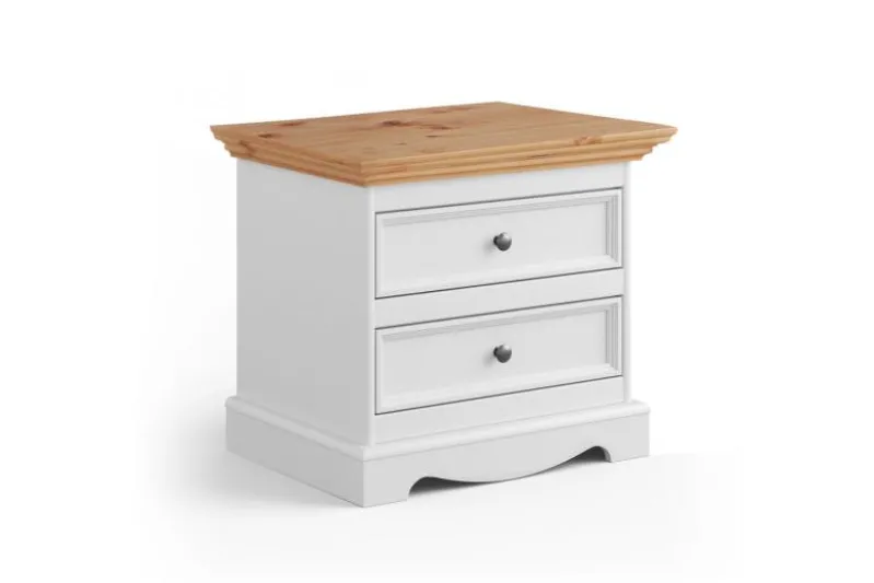 Comodino shabby chic pino massello bianco e naturale