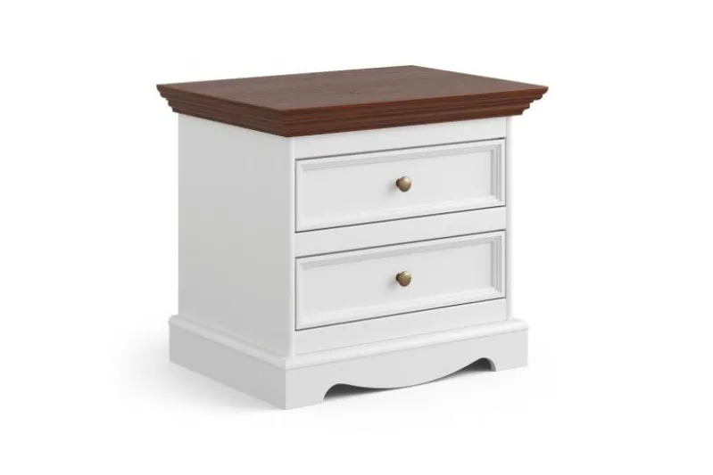 Comodino shabby chic pino massello bianco e tinto noce