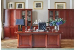 Completo ufficio PRESTIGE B710 con scrivania 220 cm e parete librerie lungo 520 cm