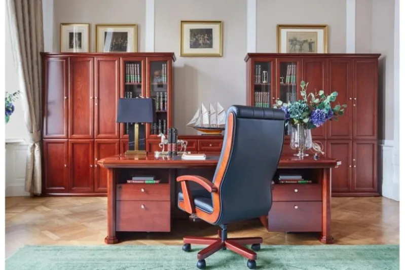 Completo ufficio PRESTIGE B710 con scrivania 220 cm e parete librerie lungo 520 cm