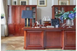 Completo ufficio PRESTIGE B710 con scrivania 220 cm e parete librerie lungo 520 cm