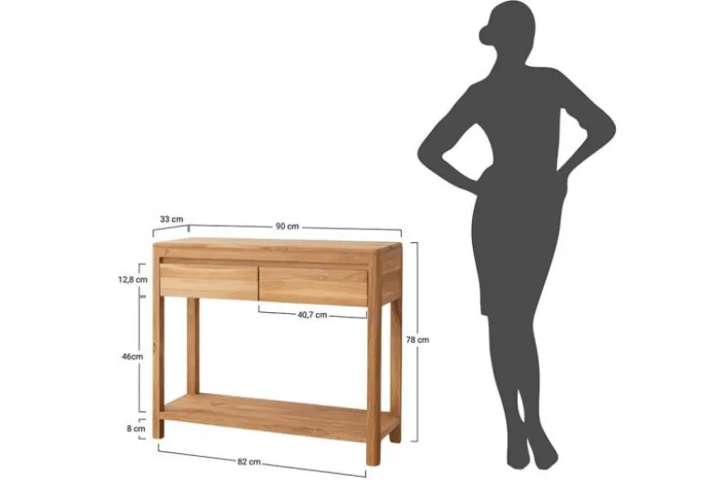 Consolle in legno naturale di rovere massello oliato