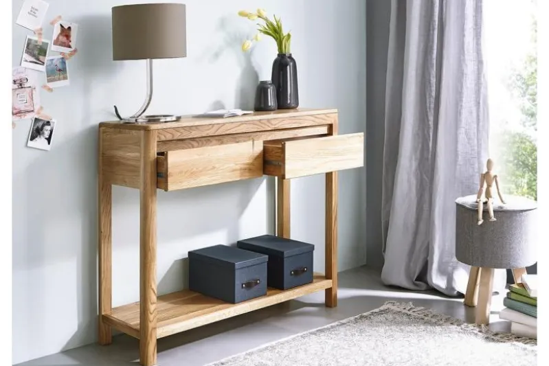 Consolle in legno naturale di rovere massello oliato