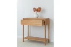 Consolle moderna con cassetto in rovere massello naturale oliato