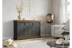 Consolle shabby chic 3 ante pino massello grafite piano color rovere
