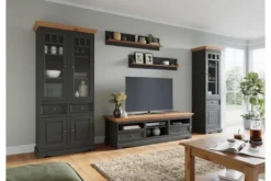 Coppia di mensole legno di pino massello grafite e naturale shabby chic