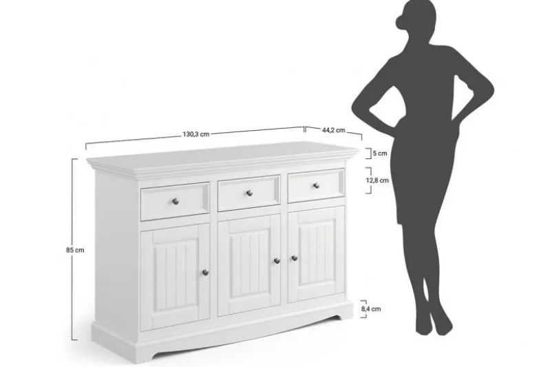 Credenza 3 ante pino massello grafite e naturale shabby chic