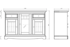 Credenza con cristalliera shabby chic pino massello bianco e top noce