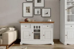 Credenza con vetrina bicolore shabby chic pino massello