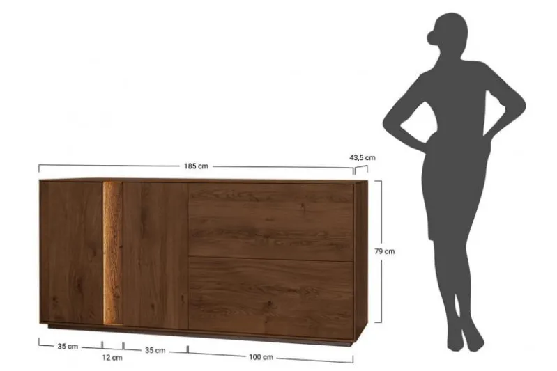Credenza moderna alta in rovere massello tabacco con LED