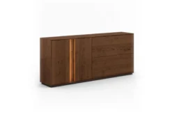 Credenza moderna alta in rovere massello tabacco con LED