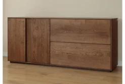 Credenza moderna alta in rovere massello tabacco con LED