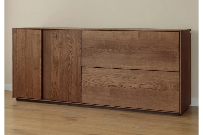 Credenza moderna alta in rovere massello tabacco con LED