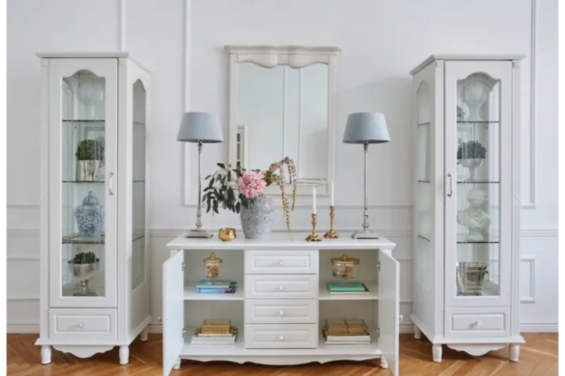 Credenza provenzale bianca in legno 2 ante e 4 cassetti PRINCESS 887