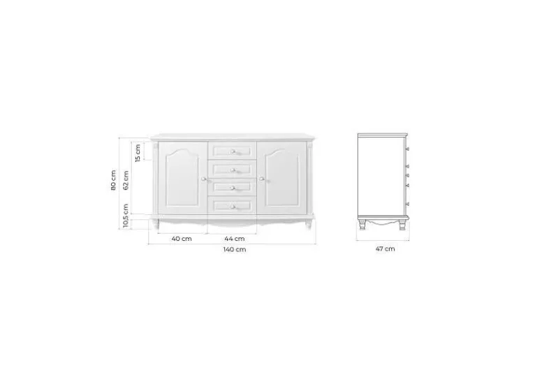 Credenza provenzale bianca in legno 2 ante e 4 cassetti PRINCESS 887