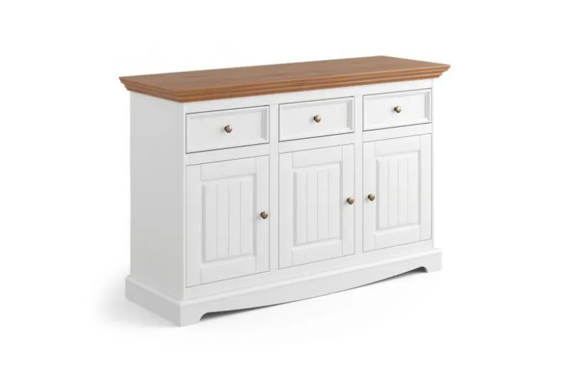 Credenza shabby chic 3 ante pino massello bicolore bianco e rovere