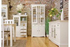 Credenza vetrina shabby chic pino massello bianca