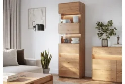 Cristalliera alta 1 anta apertura sinistra in legno naturale massello moderna