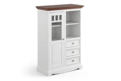 Cristalliera bassa shabby chic pino massello bianco e piano noce