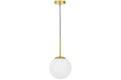 Lampada a sospensione a sfera bianca in vetro e ottone FREDICA D20