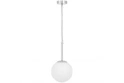 Lampada a sospensione a sfera vetro bianco cromata FREDICA D30