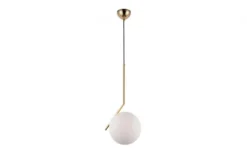 Lampada a sospensione di design a sfera in vetro bianco SORENTO D20 Ottone
