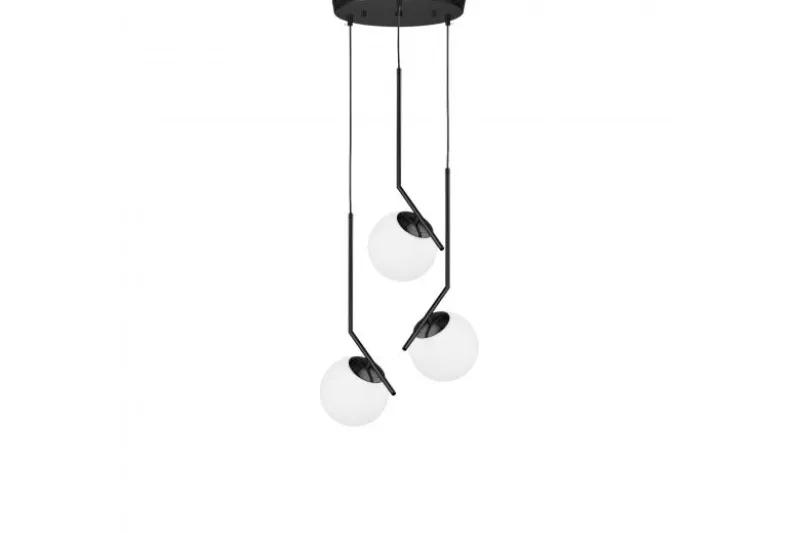 Lampada a sospensione di design con 3 sfere in vetro bianco SORENTO Nero