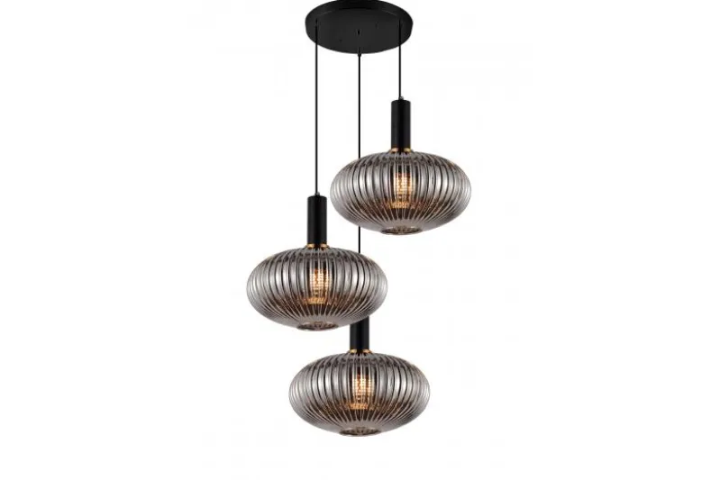 Lampada a sospensione di design con tre sfere in vetro grigio fumo FLORI W3-RD