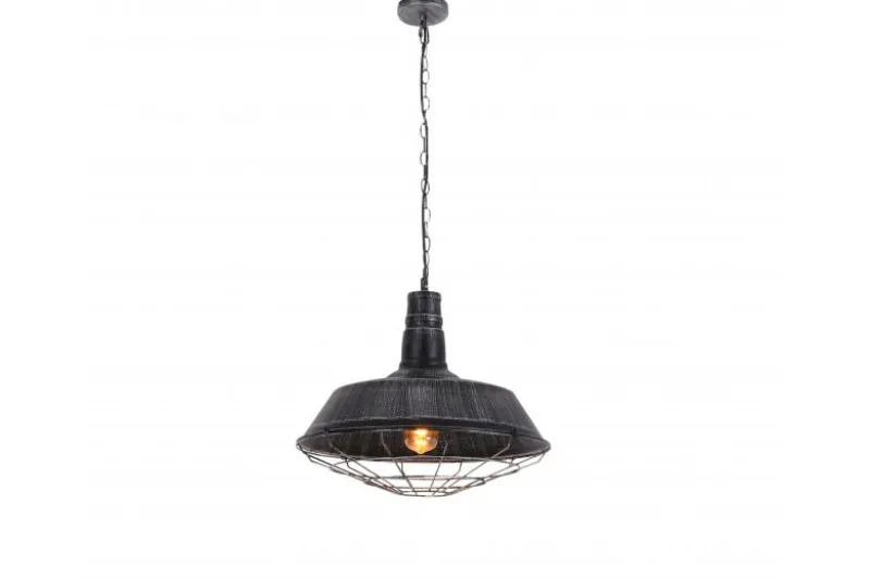 Lampada a sospensione in stile industriale vintage ARIGIO D35 argento antico con nero