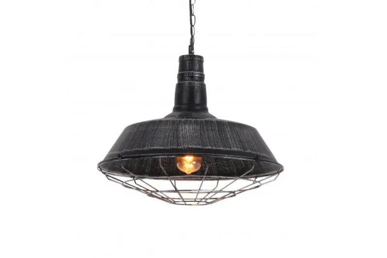 Lampada a sospensione in stile industriale vintage ARIGIO D35 argento antico con nero