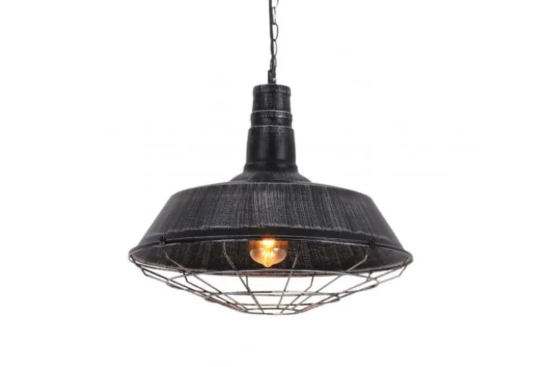 Lampada a sospensione in stile industriale vintage ARIGIO D35 argento antico con nero