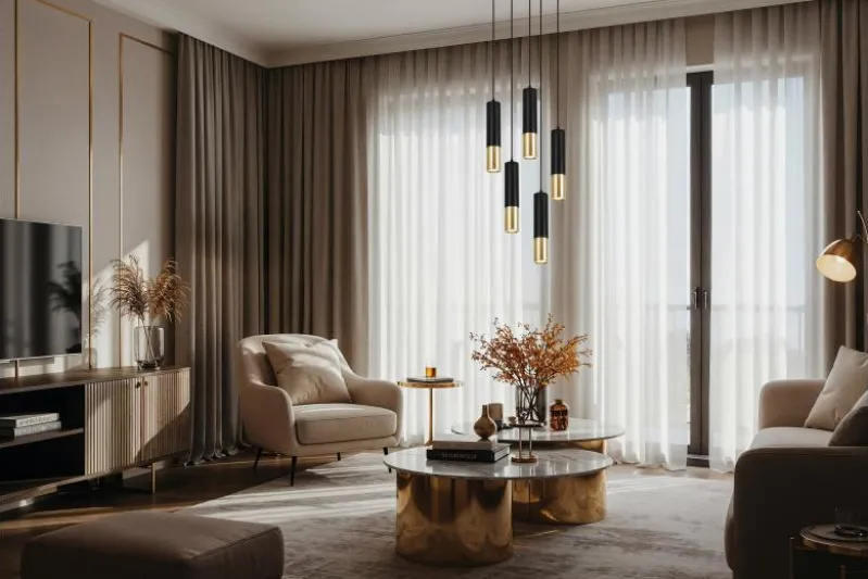 LAMPADA A SOSPENSIONE MODERNA TUBO NERO E ORO LINEO W1