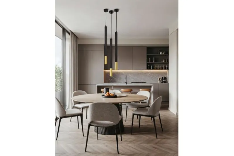 LAMPADA A SOSPENSIONE MODERNA TUBO NERO E ORO SLIM W1