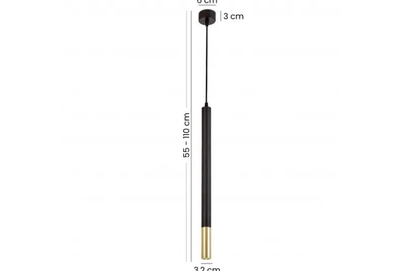 LAMPADA A SOSPENSIONE MODERNA TUBO NERO E ORO SLIM W1