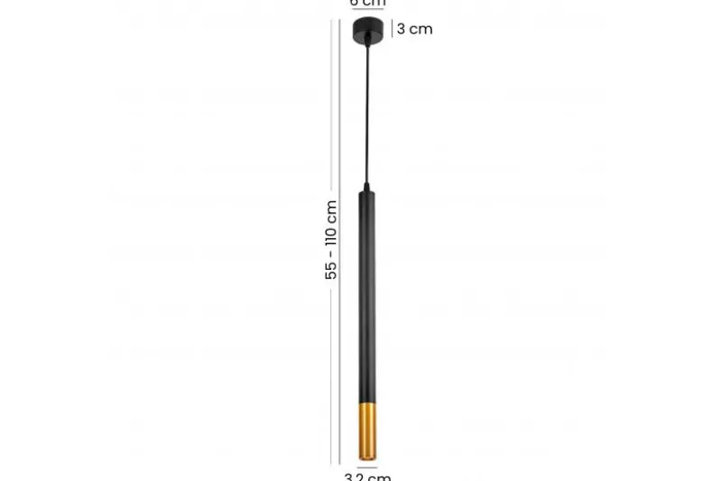 LAMPADA A SOSPENSIONE MODERNA TUBO NERO E OTTONE SLIM W1