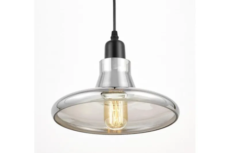 Lampada a sospensione stile industriale in vetro grigio fumo ALTONI