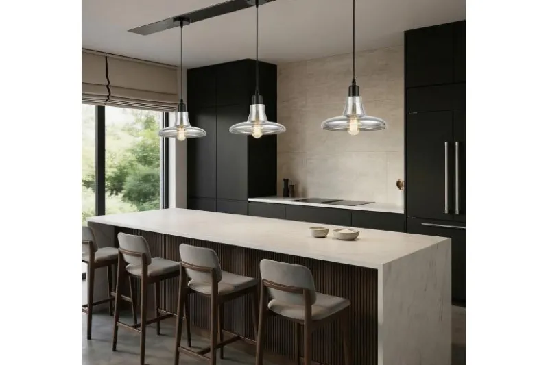 Lampada a sospensione stile industriale in vetro grigio fumo ALTONI
