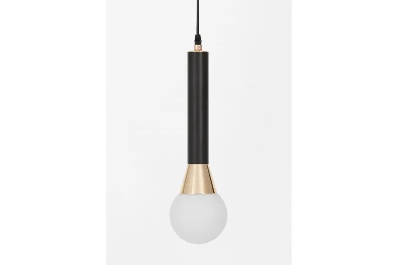 Lampada a sospensione tubolare con boccia bianca nero oro FOLINO W1
