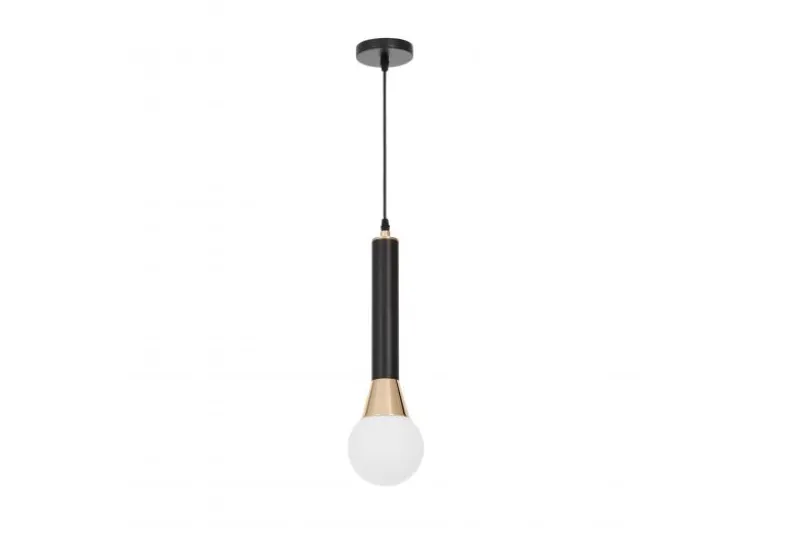 Lampada a sospensione tubolare con boccia bianca nero oro FOLINO W1