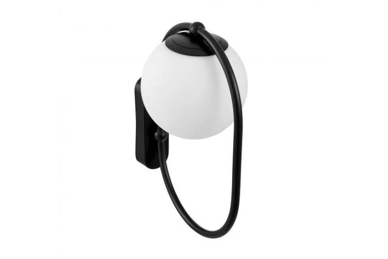 Lampada da parete a sfera bianca e struttura nera PANARI W1