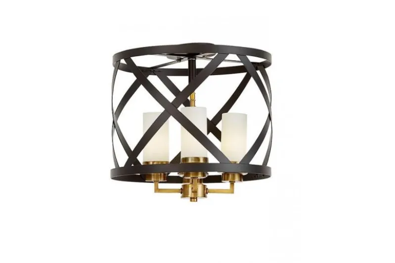 Lampada da soffitto industrial vintage nera e ottone a gabbia ASTILA W3