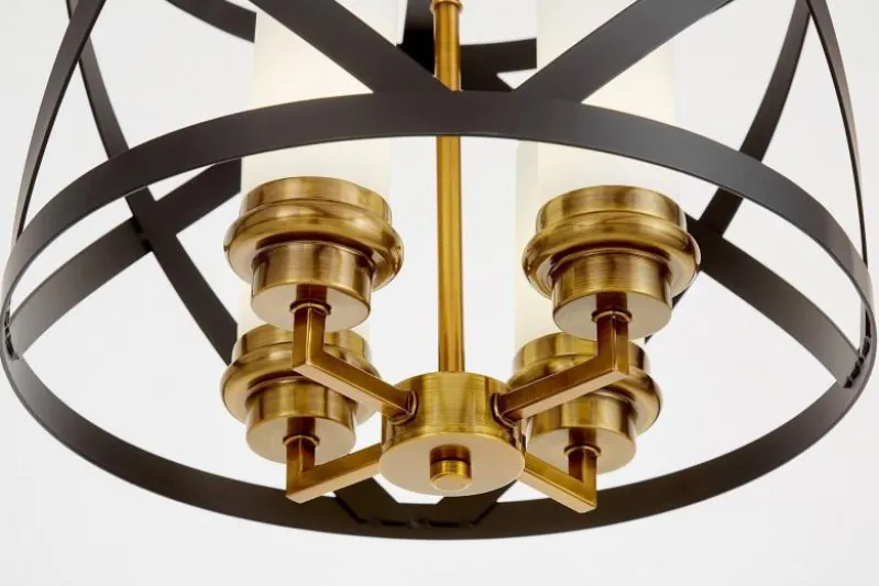 Lampada da soffitto industrial vintage nera e ottone a gabbia ASTILA W3