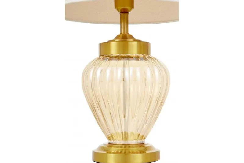 Lampada da tavolo ambra e ottone con paralume crema in tessuto MOLTENA